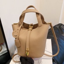 新しいスタイルの女性用バッグ、ライチ柄無地ハンドバッグ、シンプルなカジュアルな女性用バケットバッグ、ハンドバッグ