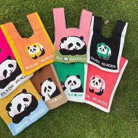 かわいいパンダフラワーギフトバッグレディースハンドバッグバッグニット脇ギフトニットバッグ