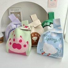 女性のためのニットバッグ漫画パターン織りバッグハンドバッグ大容量トートバッグリストバッグ