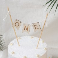 ケーキインサート木製1歳の誕生日1歳の誕生日ケーキデコレーション木製バナー彫刻