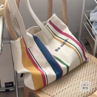 オリジナルのシンプルなラインのワンショルダーキャンバスバッグショッピングバッグ韓国スタイルカジュアル文学学生スクールバッグ通勤コンピュータバッグ