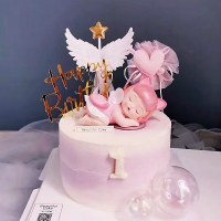 赤ちゃんの誕生日テーマ五芒星タッセル翼ラブメッシュハンギングビーズケーキプラグインカード