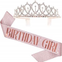 誕生日パーティーグリッターショルダーストラップクラウンセット誕生日ガールガールパーティーエチケットとヘッドバンド