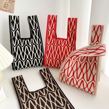ベストバッグ、ベストバッグ、トレンディなニットハンドバッグ、ハンドバッグ、韓国語バージョン、多用途、コントラストカラー、ラージウェーブ織バッグ、レディースバッグ