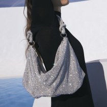 ダイヤモンドがちりばめられたイブニングバッグ、トレンディなフラッシュノットラインストーンの手作り脇の下バンケットディナーバッグ
