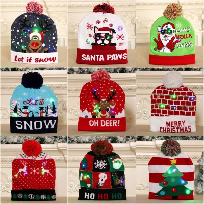 大人と子供のためのクリスマス装飾用品、ニットクリスマス帽子、カラフルな発光ニット帽子、高級クリスマス帽子