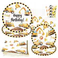 男の子の誕生日装飾建設プロジェクト車パーティー食器紙皿紙コップテーブルクロス掘削機ケーキ装飾挿入カード