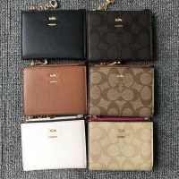 女性用 マネークリップ PVC プリント ジッパー 小銭入れ 本革 ソリッドカラー ハンドヘルド ID バッグ ギフトボックス