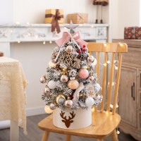 植毛ピンクミニクリスマスツリーセットデスクトップクリスマスツリーオーナメントホワイトギフトledクリスマスツリー装飾diy