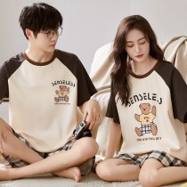 新しいカップル半袖ショーツパジャマ女性のための夏薄いコーマ綿メンズホーム服スーツ緩いカジュアル漫画