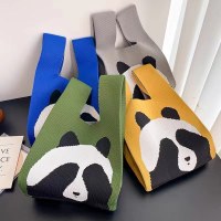かわいいパンダ手作りニット手持ちウールバッグレディースニットウールバケットバッグ多用途手持ちトートバッグ