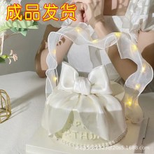 光るリボンケーキデコレーション ライト付き ホワイトストリーマー 誕生日 プラグイン バタフライ フェアリー ガール デザートパーティー