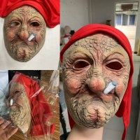 喫煙老人マスクハゲ祖父マスクウィグメイルオールドグランマラテックス白い髪のひげ老人ヘッドセット