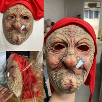 喫煙老人マスクハゲ祖父マスクウィグメイルオールドグランマラテックス白い髪のひげ老人ヘッドセット