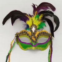 熱い販売プロムフェザー塗装ダスティングピンクゴールドグリーンパープルタッセルマスクカーニバルパーティーマルディグラマスク