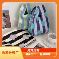新しいレディース ハンドバッグ、レディース ニット ウール バケット バッグ、カジュアル トート バッグ、ランチ バッグ、多用途