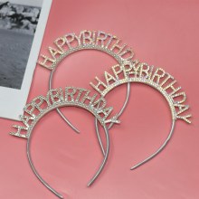 パールハッピーバースデーヘッドバンド女神誕生日パーティー写真小道具クリスタルダイヤモンド誕生日帽子