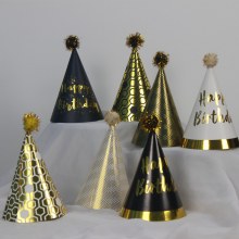 クリエイティブ誕生日ケーキ子供の誕生日帽子ドレスアップブロンズスパンコールブラックゴールドポンポン帽子ポンポンパーティーデザート