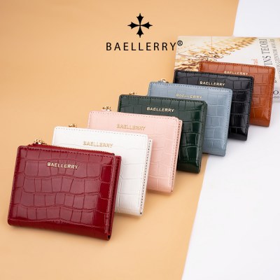 財布 Baellerry ショートファッションクロコダイルパターンマルチカードスロットカードホルダー隠し バック ル小銭入れ財布女性のための