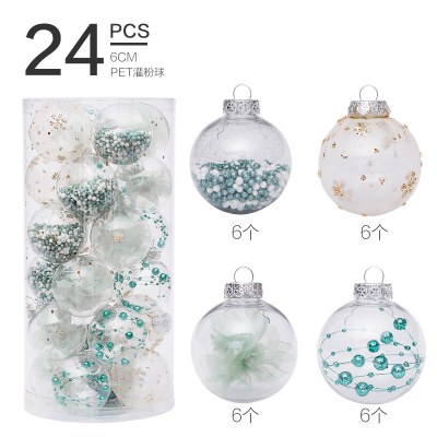 6 センチメートル/24 個ミントグリーン塗装メッシュ PET 透明ボールクリスマスボールセットクリスマスツリーペンダント
