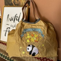 おしゃれで万能な大容量ショルダーバッグ 幅広ショルダー 日本製刺繍ショッピングバッグ 新型エコバッグ
