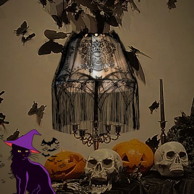 ハロウィンレース装飾製品パーティー新しいコーヒーカーテンランプシェードコウモリの頭蓋骨卸売