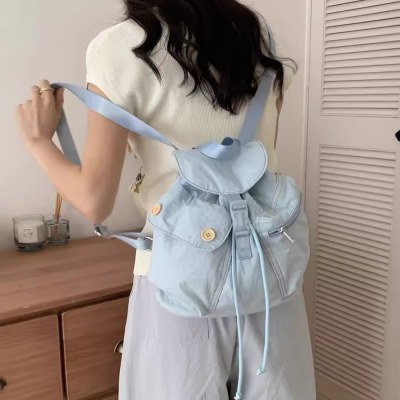 2024 新韓国ニッチ デザイン マルチポケット巾着ナイロン巾着バックパック女性多用途学生バックパック