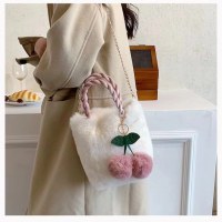 かわいいチェリー新しいファッションハンドバッグ美しいぬいぐるみバッグクロスボディショルダーバッグニッチ大容量女の子ぬいぐるみ