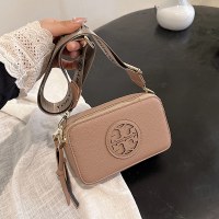 新しいレディースバッグクロスボディバッグライチパターンワイドショルダーストラップダブルジッパー小さな正方形バッグカメラバッグ女性のショルダーバッグ