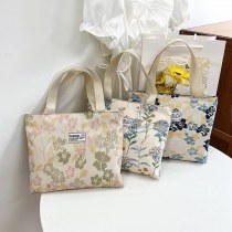 キャンバスバッグ化粧品バッグ女性のショルダーバッグカジュアルハンドバッグバッグ文学スタイルのプリント新鮮な小さな花の収納袋