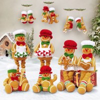 新しいクリスマス装飾ベルベットの足の長いジンジャーブレッドマンの窓の装飾新しいクリスマスプレゼント