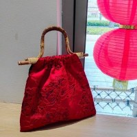 レトロ竹ハンドバッグ手作り蝶チャイナ韓服バッグ赤いウェディングバッグ婚約バッグ結婚式の装飾