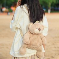 韓国版の女性用かわいいぬいぐるみバックパック、カジュアルな小さなバックパック、パーソナライズされた漫画のクマのバッグ