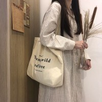 2024 新ジッパーバッグレター大容量キャンバスバッグ韓国語版レトロシンプルな文学女性のキャンバスバッグショッピング