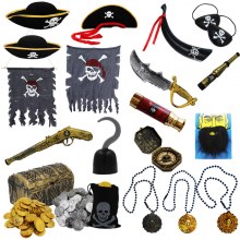 ハロウィン小道具 cos 海賊コスチュームアクセサリースカルアイマスク帽子フック旗望遠鏡武器ナイフ銃