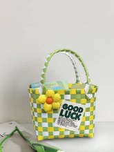 野菜かご織りバッグお土産 DIY かわいいカラフルなハンドバッグ小さなバッグ織り素材バッグ子供