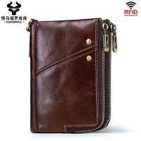 RFID 本革メンズ財布ショートダブルジッパー縦型財布ファッションカジュアル小銭入れ