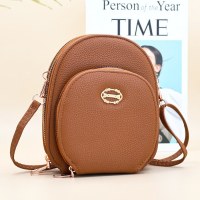 新しいレディース 3 層ジッパー ショルダー クロスボディ バッグ、シンプルなシェル バッグ、ファッショナブルなライチ柄ミニ携帯電話バッグ、レディース バッグ