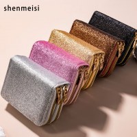 新しい女性用ダブルジッパーアコーディオンカードホルダー、星空グリッターカードホルダー、マルチカードスロットIDバッグ、ファッショナブルな女性用バッグ