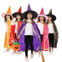 ハロウィン マント 子供用 演出衣装 リトルウィッチ マジシャン コスプレ 五つ星マント 帽子セット