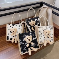 新しいインシンプルなファッションかわいいクマのハンドバッグ漫画のキャンバスバッグポータブルトレンディな布バッグ