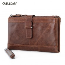 レトロクレイジーホースレザーRFID盗難防止ブラシメンズウォレットロングメンズジッパーバッグ