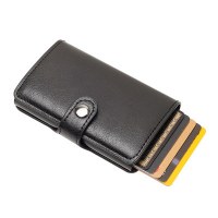 新しい pu レザー アルミニウム合金カード ホルダー rfid シールド盗難防止ブラシ財布