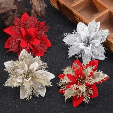 新しいクリスマスの装飾、ゴールド ピンクの花の籐の花輪の花、ドアと窓のクリスマスの花