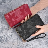 レディース ダブルジッパー財布、大容量、多用途、カジュアル、ロングスタイル、新しい携帯電話バッグ、小銭入れ、カードホルダー、多層