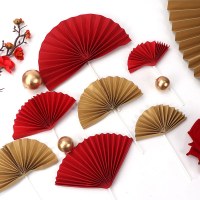 中国風の誕生日ケーキの装飾赤い扇子梅の花インサート誕生日パーティーベーキングデザートテーブル装飾
