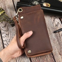 メンズ マルチカード スロット本革財布レトロ大容量クラッチ メンズ rfid 抗磁性クレイジーホースレザー長財布