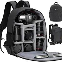 男性と女性のためのバックパックカメラバッグ、レインカバー付きプロカメラバックパック、ラップトップコンパートメント、防水写真バックパック