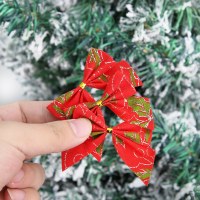 新しいクリスマス装飾スタープリント弓クリスマス小さな赤い植毛弓ペンダント 12/個