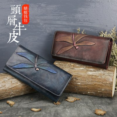 新しい初層牛革小銭入れ女性用、蝶革カービングバッグ、 長財布 、ヨーロッパとアメリカのクラッチバッグ、本革レディース財布